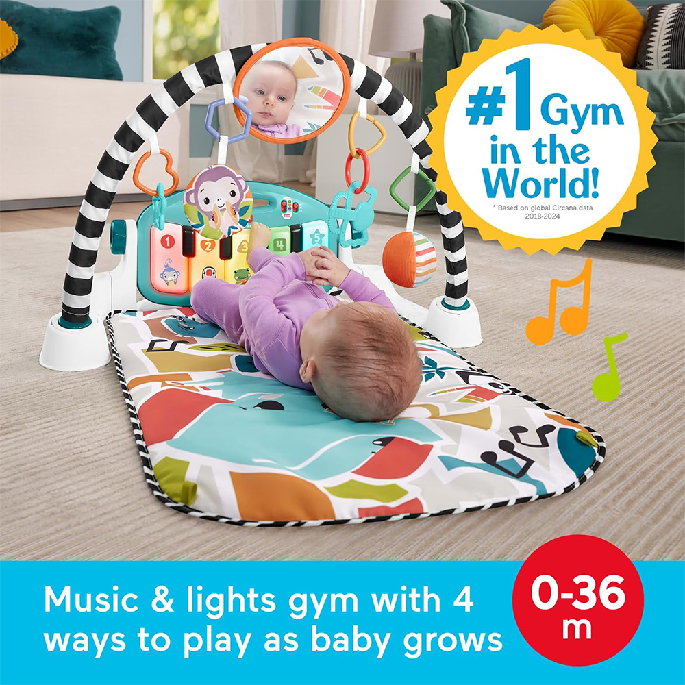 Mattel Fisher-Price Baby Activity Grow Kick & Play Piano Gym, Portable Musical Toy with Smart Stages Learning - Blue - Image 4