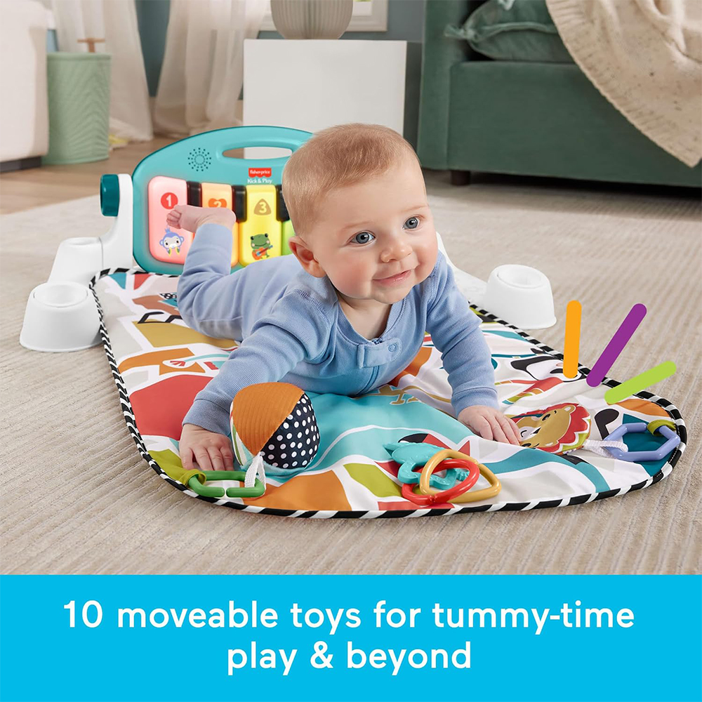 Mattel Fisher-Price Baby Activity Grow Kick & Play Piano Gym, Portable Musical Toy with Smart Stages Learning - Blue - Image 5