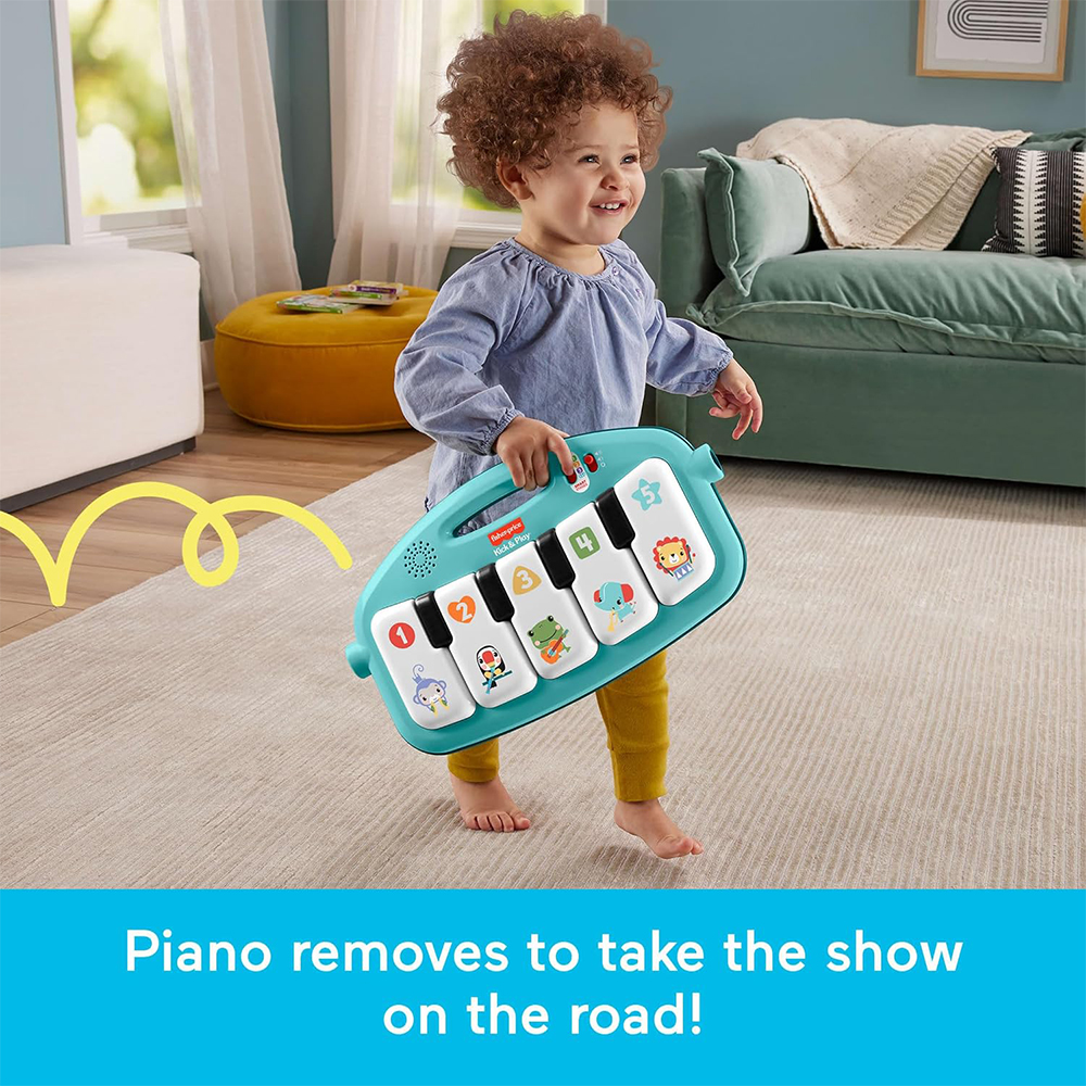 Mattel Fisher-Price Baby Activity Grow Kick & Play Piano Gym, Portable Musical Toy with Smart Stages Learning - Blue - Image 6