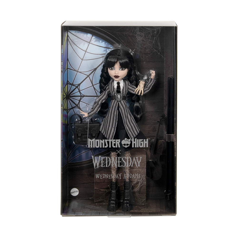 Mattel Monster High Wednesday Collectible Doll, Wednesday Addams in Nevermore Academy Uniform With Thing - Image 2
