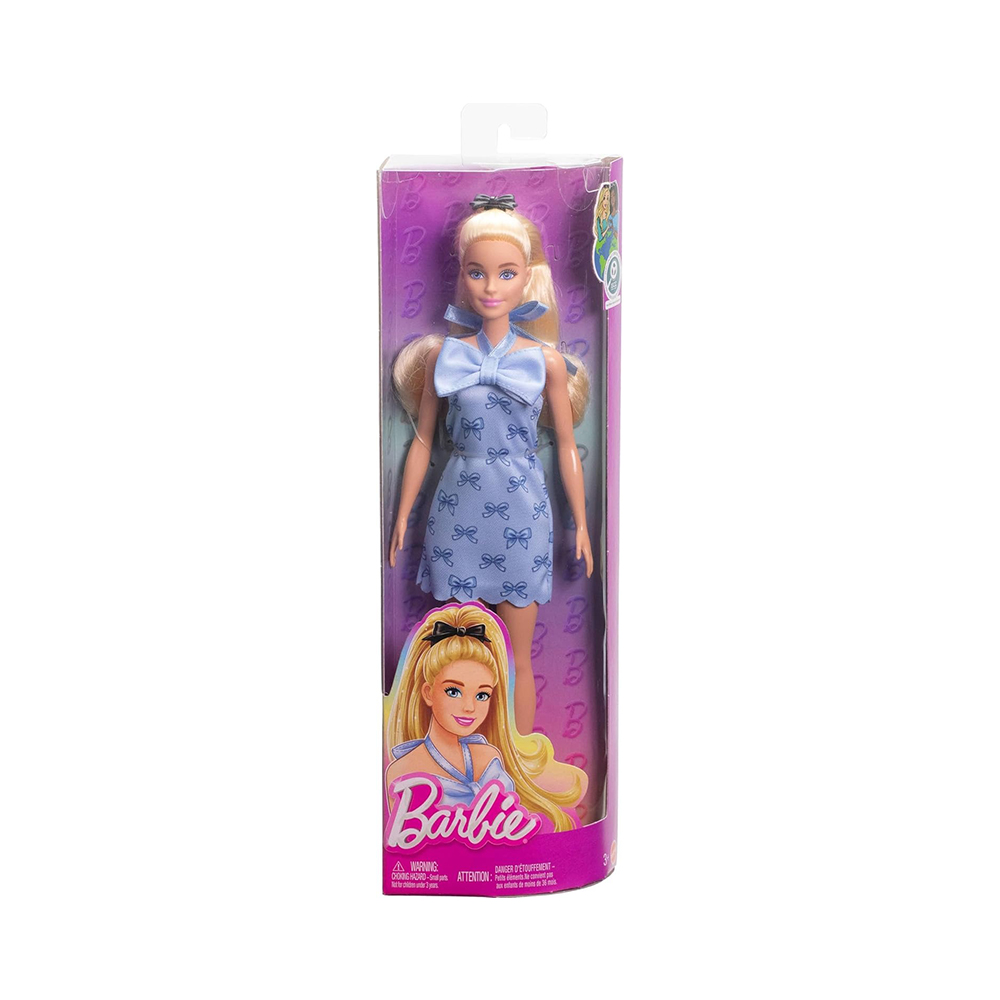 Mattel Barbie Fashionistas Doll #237 in Blue Bow Halter Dress, Blonde Ponytail With Bow Accessory - Image 2