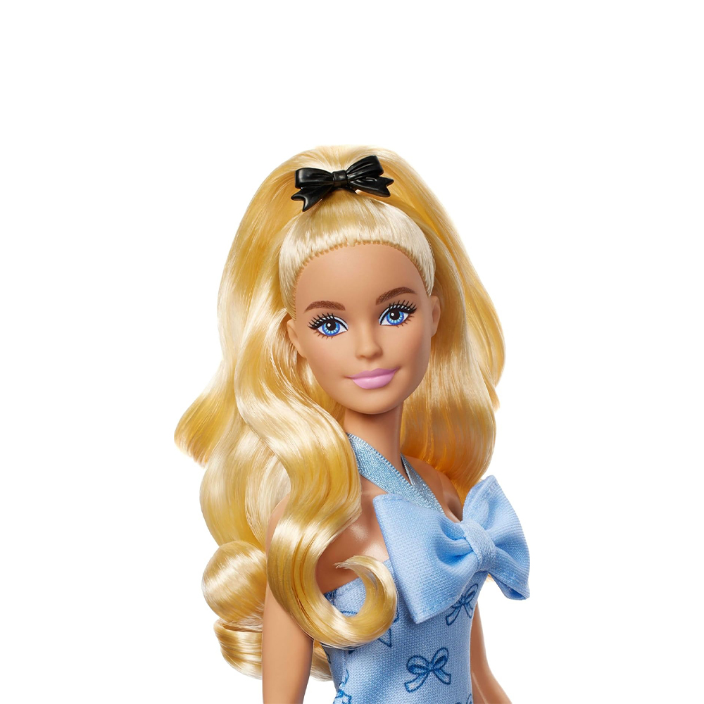 Mattel Barbie Fashionistas Doll #237 in Blue Bow Halter Dress, Blonde Ponytail With Bow Accessory - Image 4