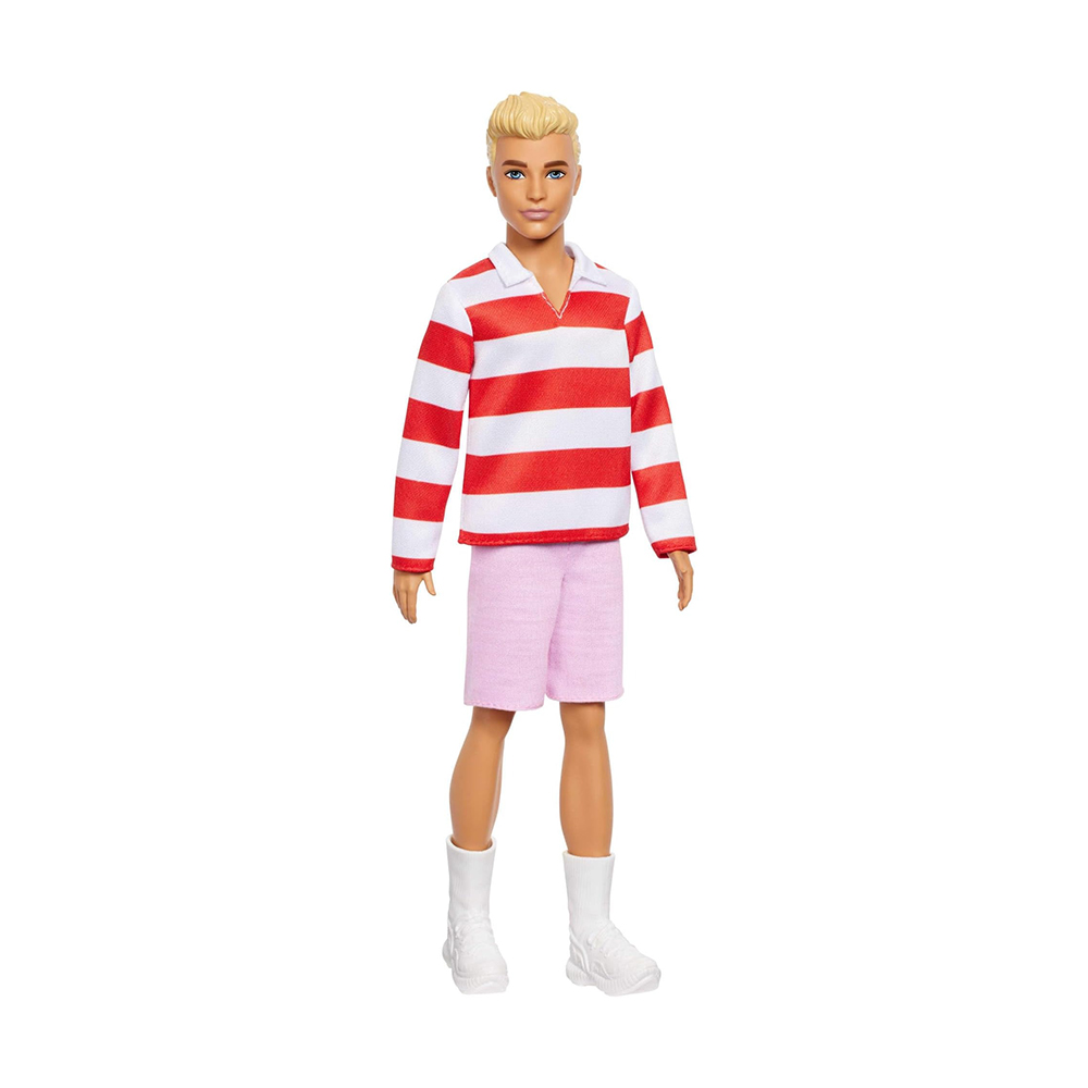 Mattel Barbie Fashionistas Ken Doll #241 in Red Striped Top And Pink Shorts With White Sneakers, Blonde - Image 3
