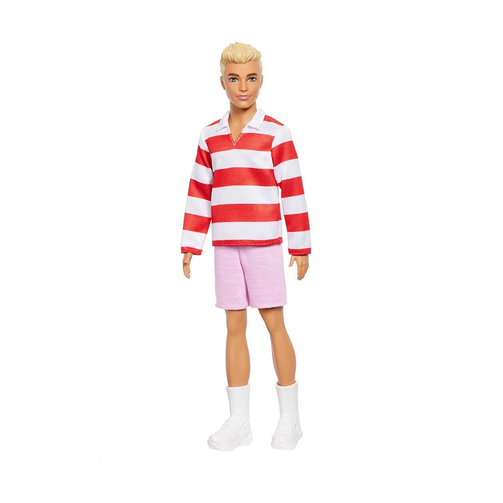 Mattel Barbie Fashionistas Ken Doll #241 in Red Striped Top And Pink Shorts With White Sneakers, Blonde - Image 4