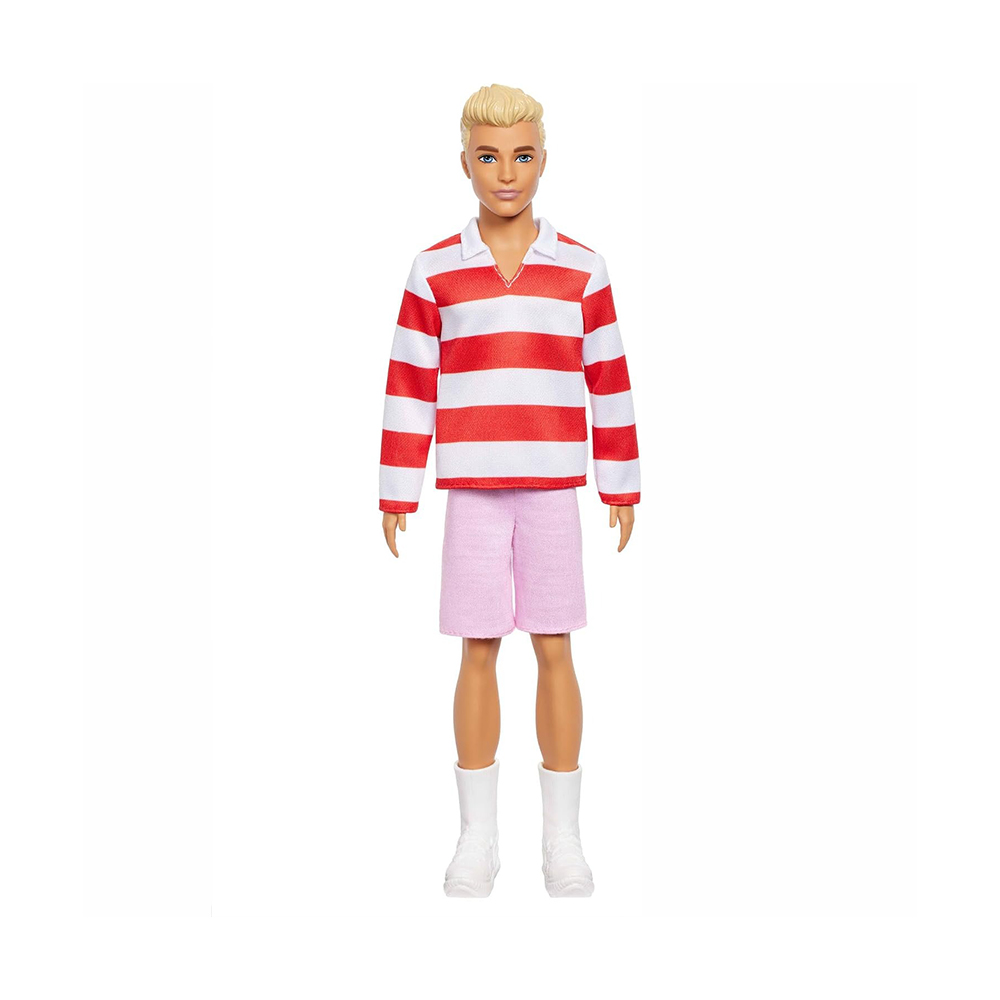 Mattel Barbie Fashionistas Ken Doll #241 in Red Striped Top And Pink Shorts With White Sneakers, Blonde