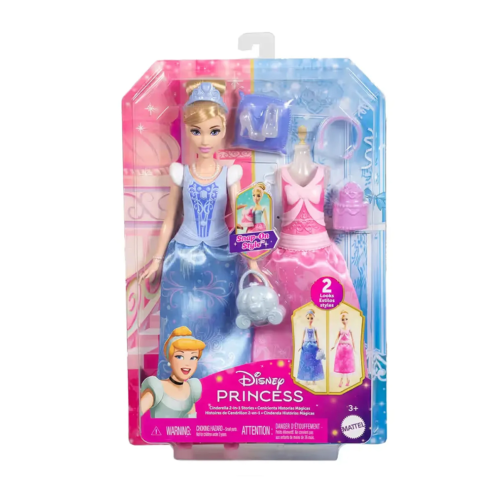 Disney Princess 2-In-1 Stories Cinderella Fashion Doll With 2 Snap-On Bodices, 2 Skirts & 9 Accessories - Image 2