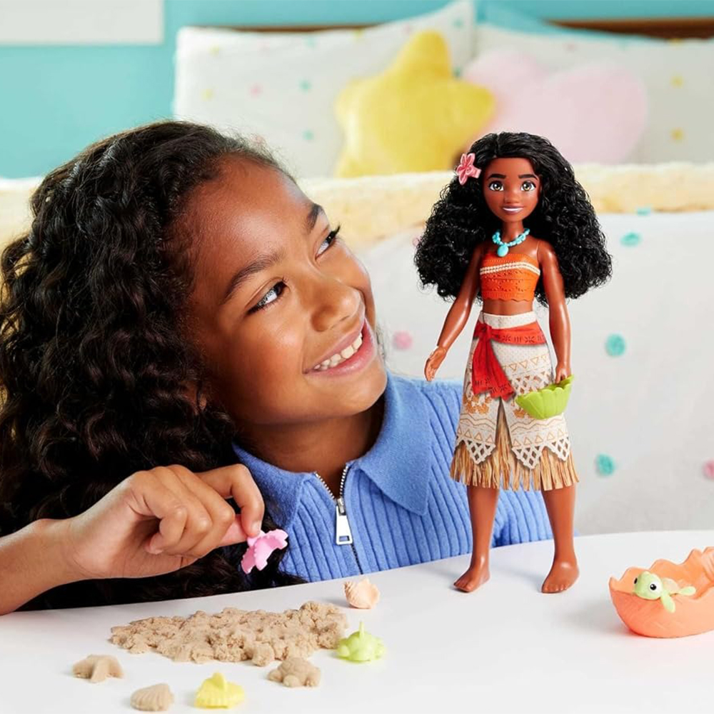 Mattel Disney Princess Ocean Friends Moana Doll With Moldable Sand, Animal Friend & 8 Accessories - Image 6