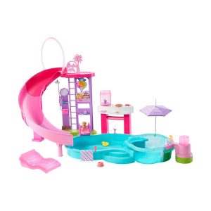 Mattel Barbie Dream Pool Playset With Slide & Bubbling Hot Tub, 20+ Accessories Including Pet, Floaties & More