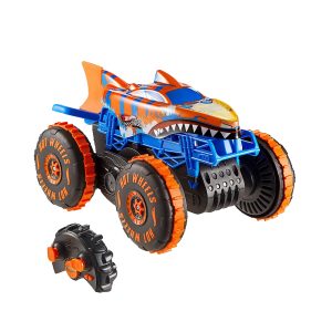 Matte Hot Wheels Monster Trucks Tiger Shark Climber RC Vehicle, Battery-Powered Remote-Control Toy Truck