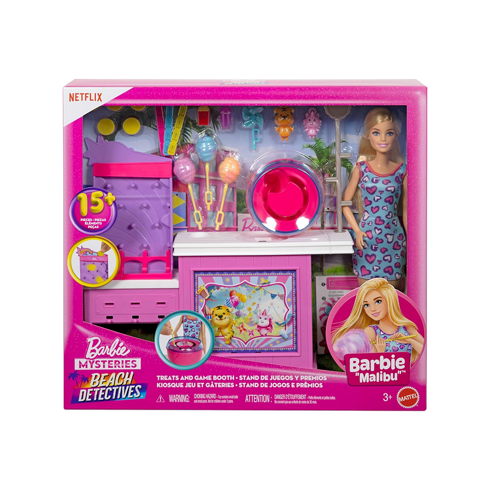 Mattel Barbie Mysteries: Beach Detectives Barbie “Malibu” Doll, Cotton Candy Game Playset & Accessories - Image 2
