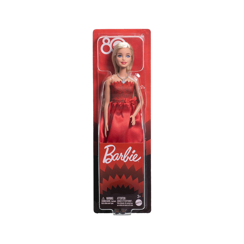 Mattel Barbie 80Th Anniversary Ruby-Red Celebration Fashion Doll Wearing Red Dress With Accessories - Image 2