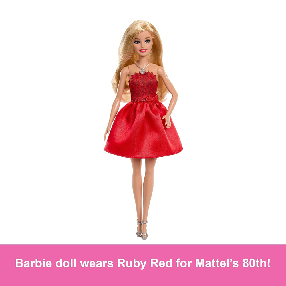 Mattel Barbie 80Th Anniversary Ruby-Red Celebration Fashion Doll Wearing Red Dress With Accessories - Image 5
