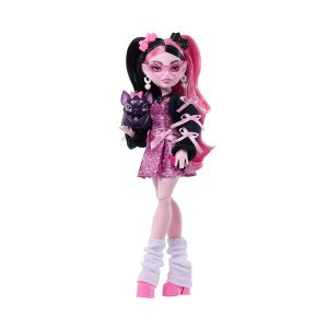Mattel Monster High Draculaura Fashion Doll in Bow Dress With Pet Bat Count Fabulous And 7 Accessories