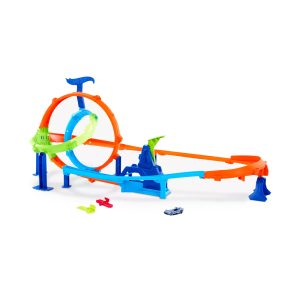 Mattel Hot Wheels Stunt Tracks Rapid Launch Cyclone Track Set & 1:64 Scale Die-Cast Toy Car