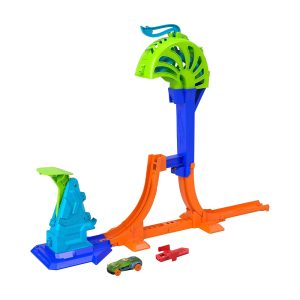 Mattel Hot Wheels Stunt Tracks Power Launch Champion Track Set & 1:64 Scale Die-Cast Toy Car
