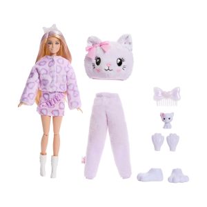Mattel Barbie Cutie Reveal Doll & Accessories, Cuddly Series Kitten With 10 Surprises