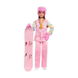 Mattel Barbie Careers Snowboarder Doll in Pink Jacket With 10+ Accessories Including Color-Change Snowboard
