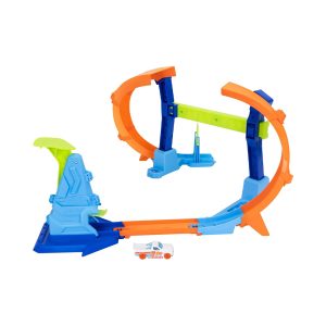 Mattel Hot Wheels Stunt Tracks Jump Through The Spiral Track Set and Toy Car in 1:64 Scale, Track Quick-Connect System