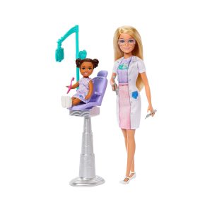 Mattel Barbie Careers Dentist Playset With Blonde Fashion Doll, Small Doll, Examination Chair & Accessories