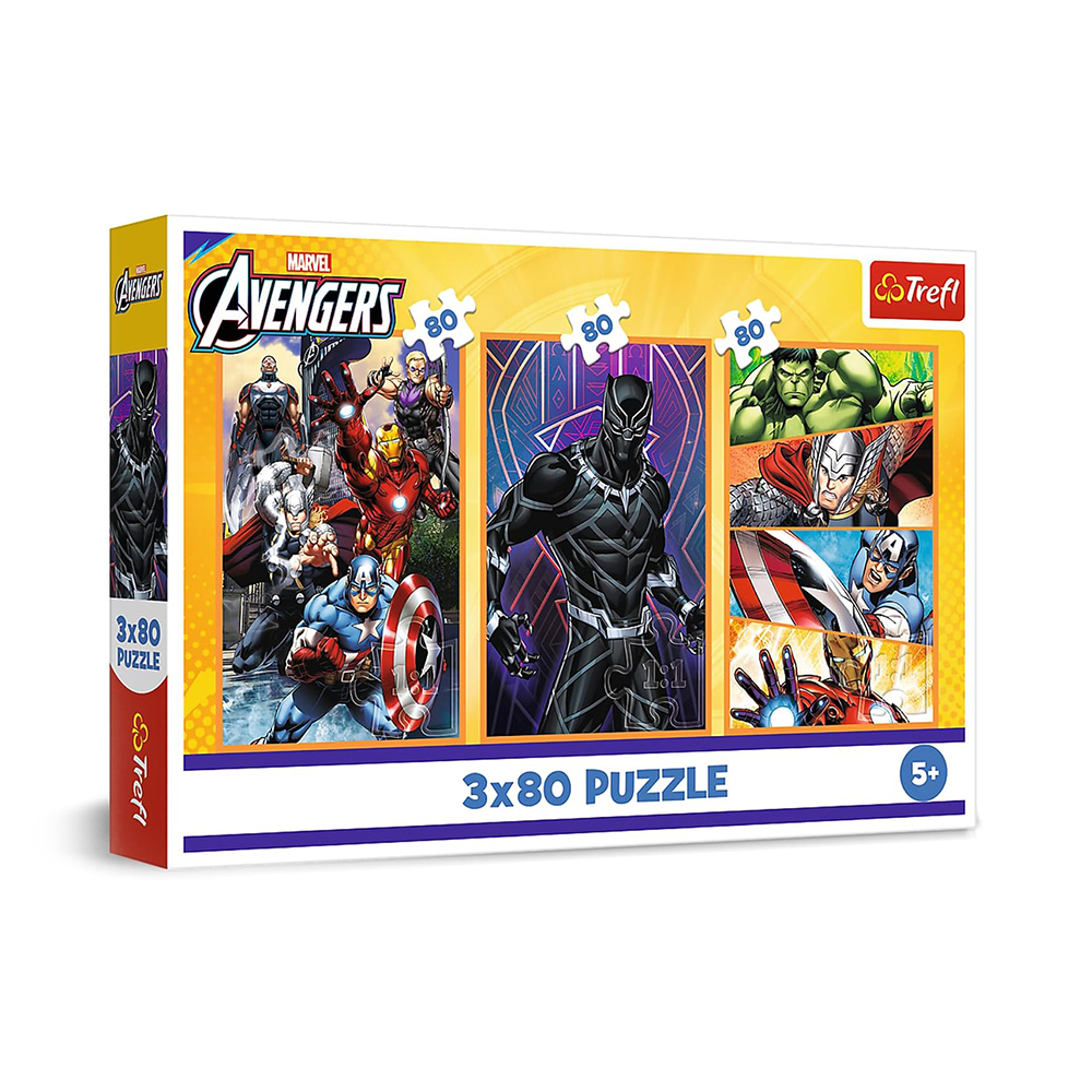Trefl Puzzles - 3x80 - Days full of action / Disney Marvel The Avengers_FSC Mix 70%